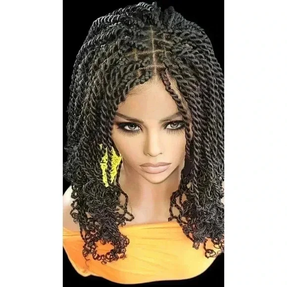 Handmade Braided braided wig Jet Black Kinky twists wig 360 Lace Closure. NWT - Picture 10 of 16